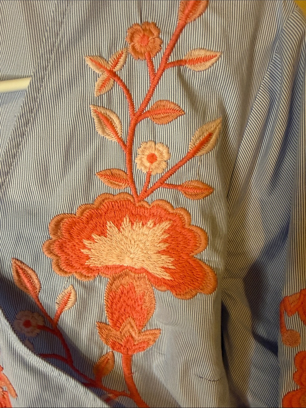 INC International Concepts Light Blue Wrap Blouse with Coral Floral Embroidery - Picture 4 of 6